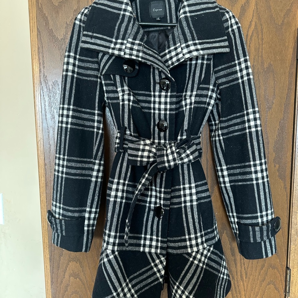 Express Black Plaid Women's Coat